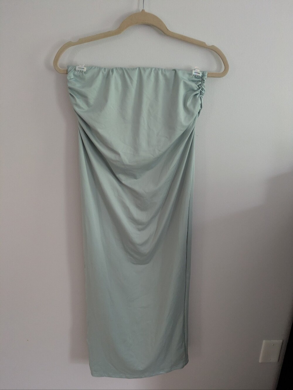 Sage Satin Stretch Maxi Dress With Side Slit - L Fairycore Whimsy Beach
